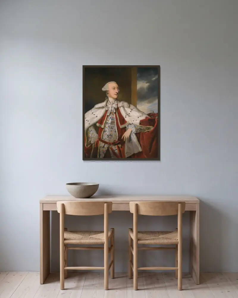 Porträt von Thomas Bruce Brudenell-Bruce, später 1. Earl of Ailesbury von Sir Joshua Reynolds gerahmt an einer Wand