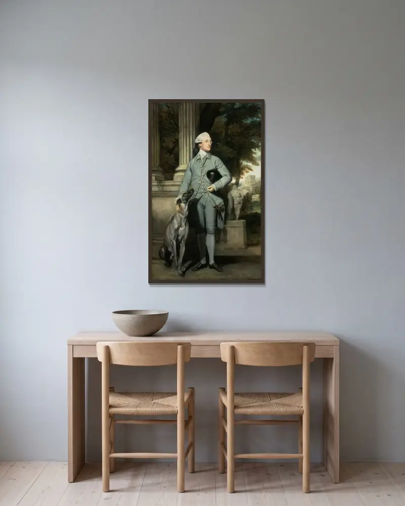 Richard Peers Symons, M.P. (Later Sr Richard Peers Symons, Baronet) av Sir Joshua Reynolds inramad på en vägg