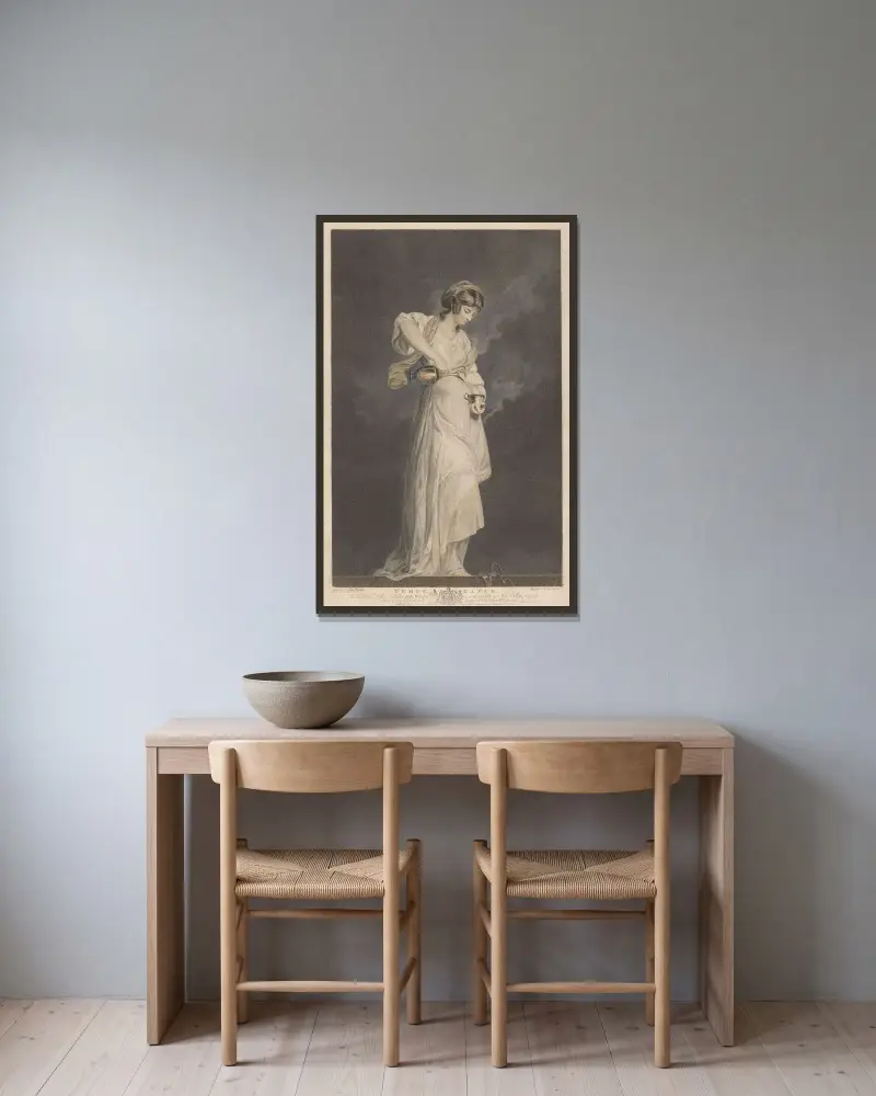 Måttfullhet av Sir Joshua Reynolds inramad på en vägg