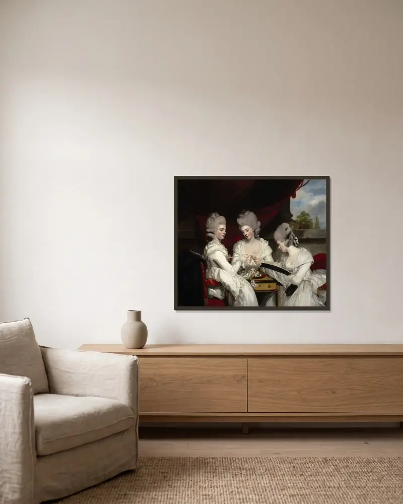 Damerna Waldegrave av Sir Joshua Reynolds inramad på en vägg