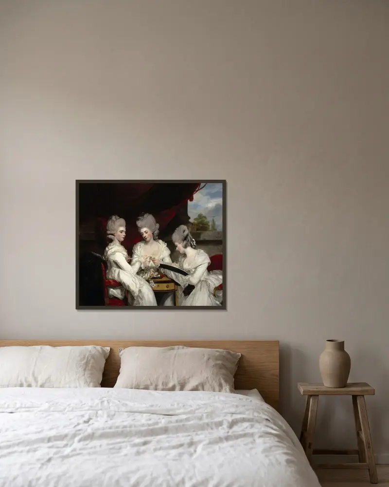 Damerna Waldegrave av Sir Joshua Reynolds inramad på en vägg