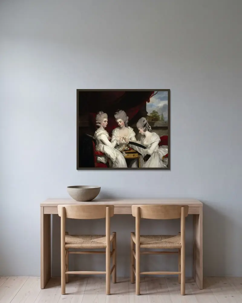 Damerna Waldegrave av Sir Joshua Reynolds inramad på en vägg