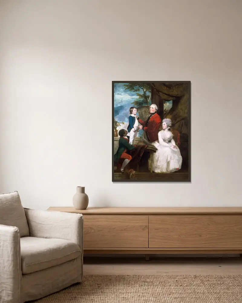The Temple Family av Sir Joshua Reynolds inramad på en vägg