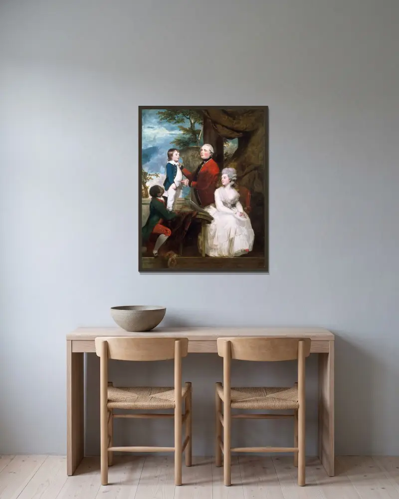 The Temple Family av Sir Joshua Reynolds inramad på en vägg