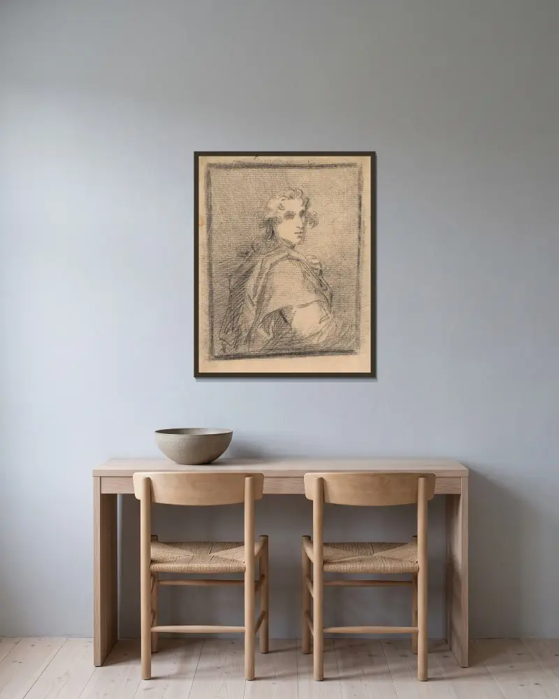 Ung man i mantel av Sir Joshua Reynolds inramad på en vägg