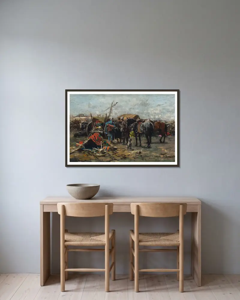 Fair in Balta, Podolia region av Jozef Brandt inramad på en vägg