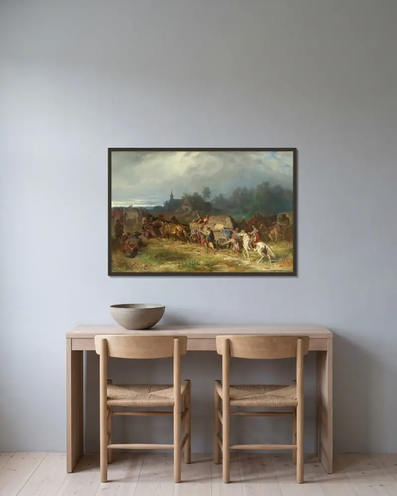 Returning Home, ‘Patient Transport (Polish Camp)’ av Jozef Brandt inramad på en vägg