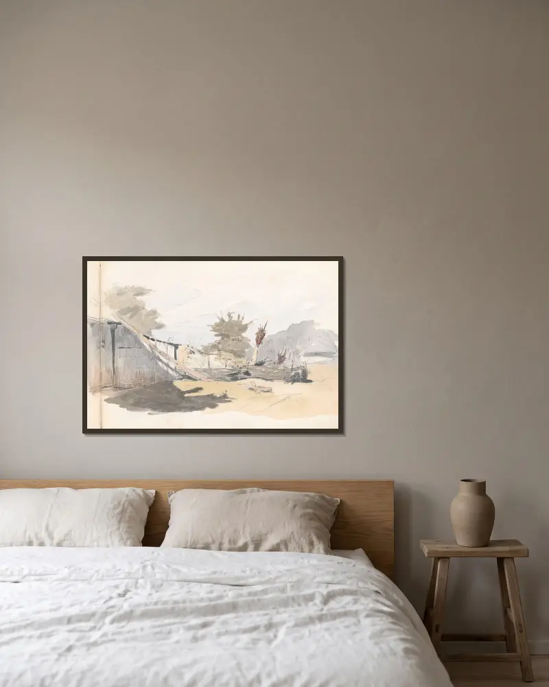 Ländliche Gebäude von Jozef Brandt gerahmt an einer Wand