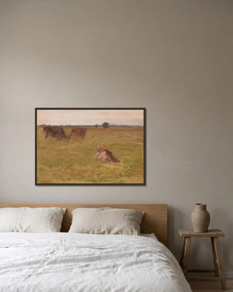 Boy Cowherd, sketch av Jozef Chelmonski inramad på en vägg