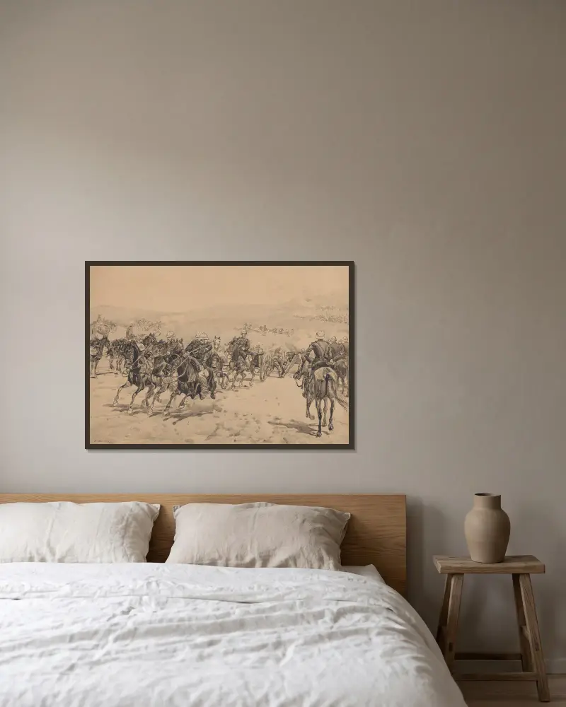 Colonial battlefield av Jozef Chelmonski inramad på en vägg
