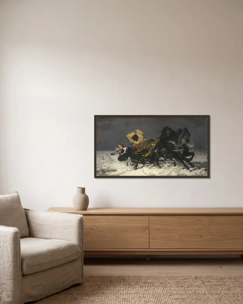 Midnight Ride av Jozef Chelmonski inramad på en vägg