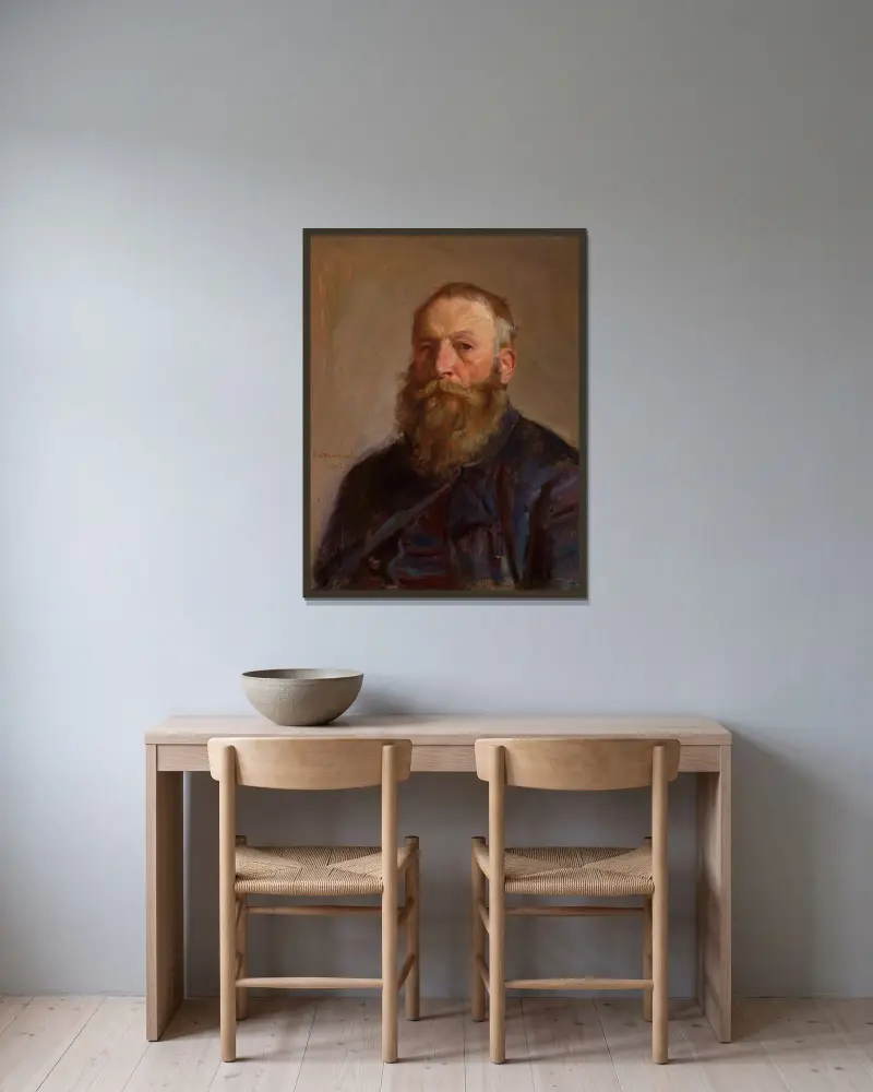 Självporträtt av Jozef Chelmonski inramad på en vägg