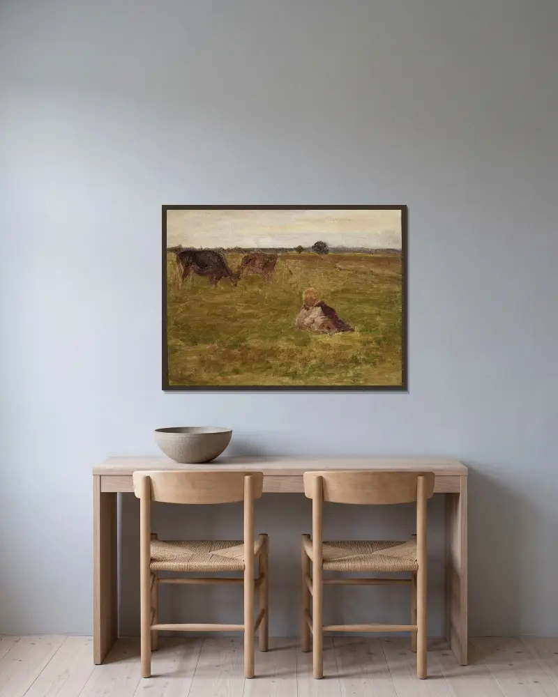 Studie I för ”Herdbarn” av Jozef Chelmonski inramad på en vägg