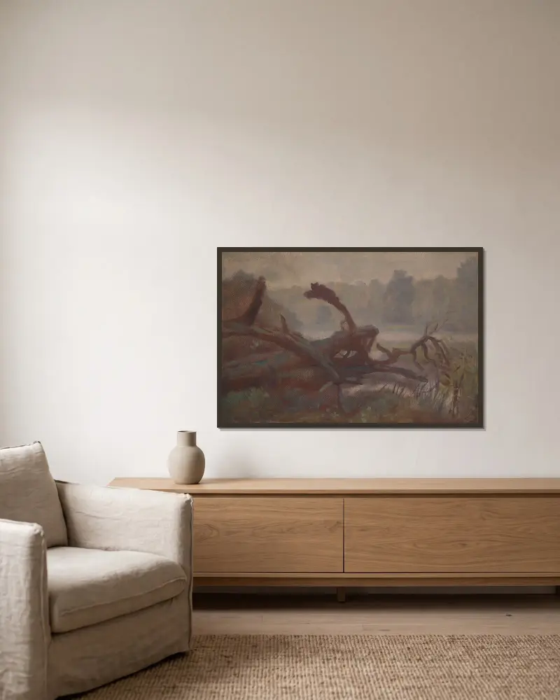 Wilderness; Forest Windfalls, sketch av Jozef Chelmonski inramad på en vägg