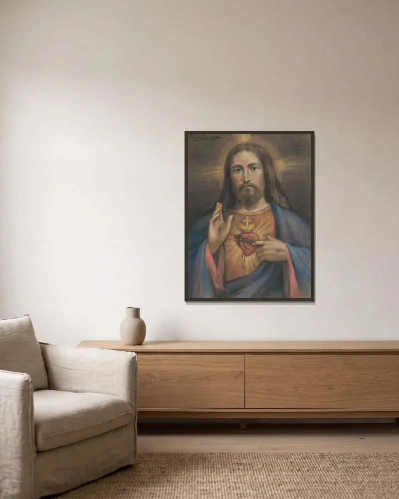Christus von Jozef Hanula gerahmt an einer Wand