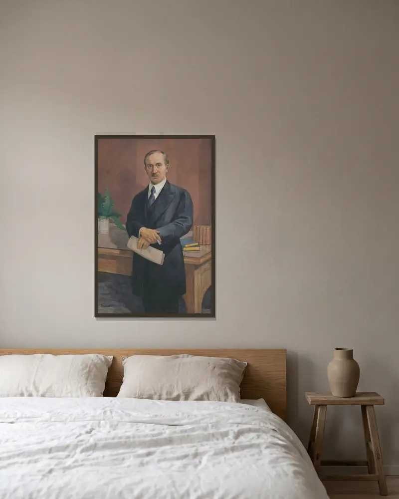 Eduard Beneš av Jozef Hanula inramad på en vägg