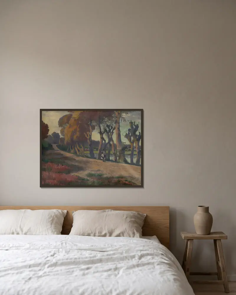 Landschaft mit Hirten von Jozef Hanula gerahmt an einer Wand