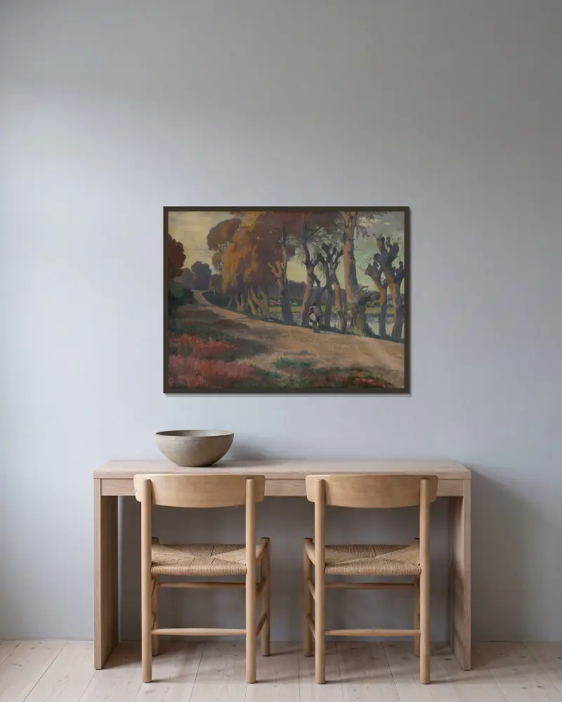Landschaft mit Hirten von Jozef Hanula gerahmt an einer Wand
