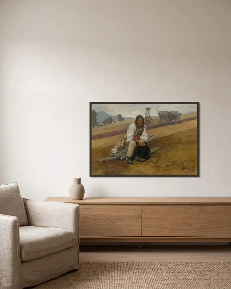 Native Land II av Jozef Hanula inramad på en vägg