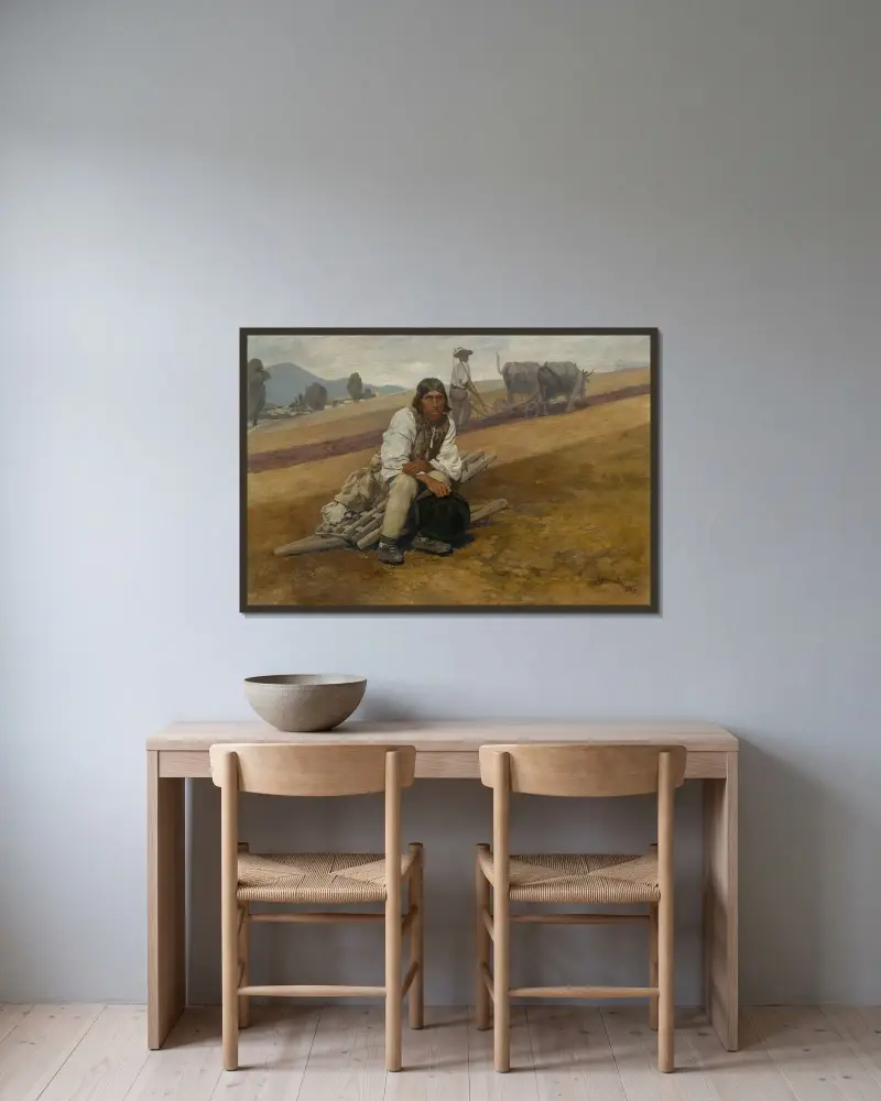 Native Land II av Jozef Hanula inramad på en vägg