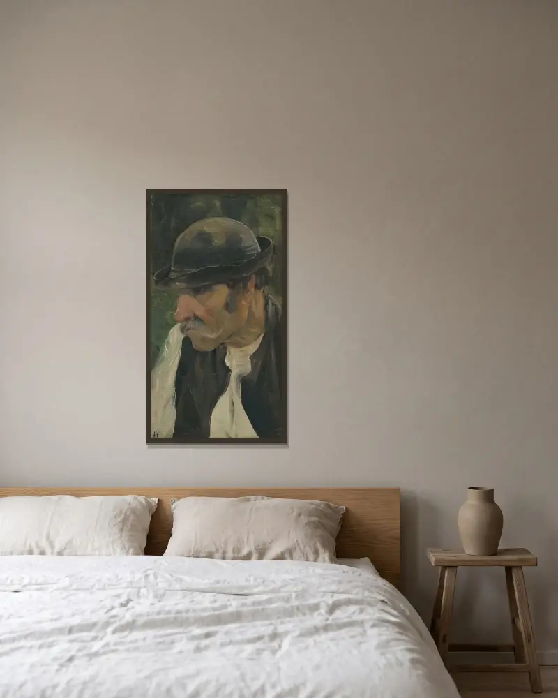 Gammal av Jozef Hanula inramad på en vägg