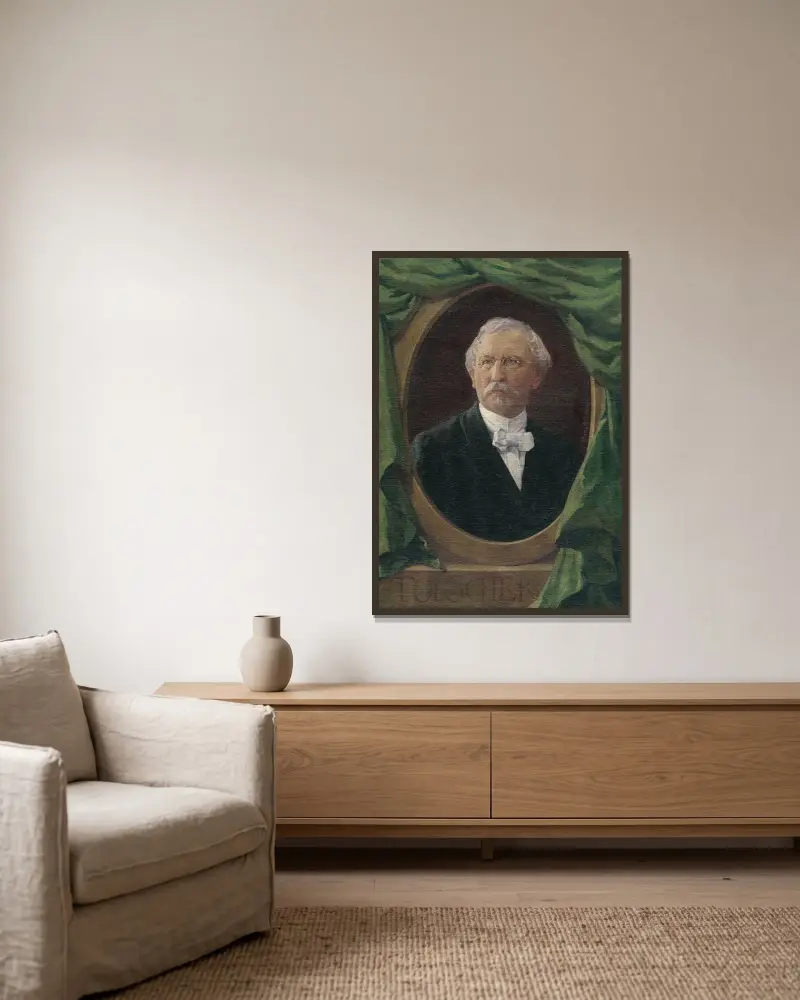 Porträtt av en man av Jozef Hanula inramad på en vägg
