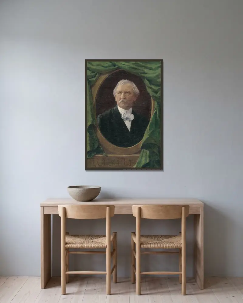 Porträtt av en man av Jozef Hanula inramad på en vägg