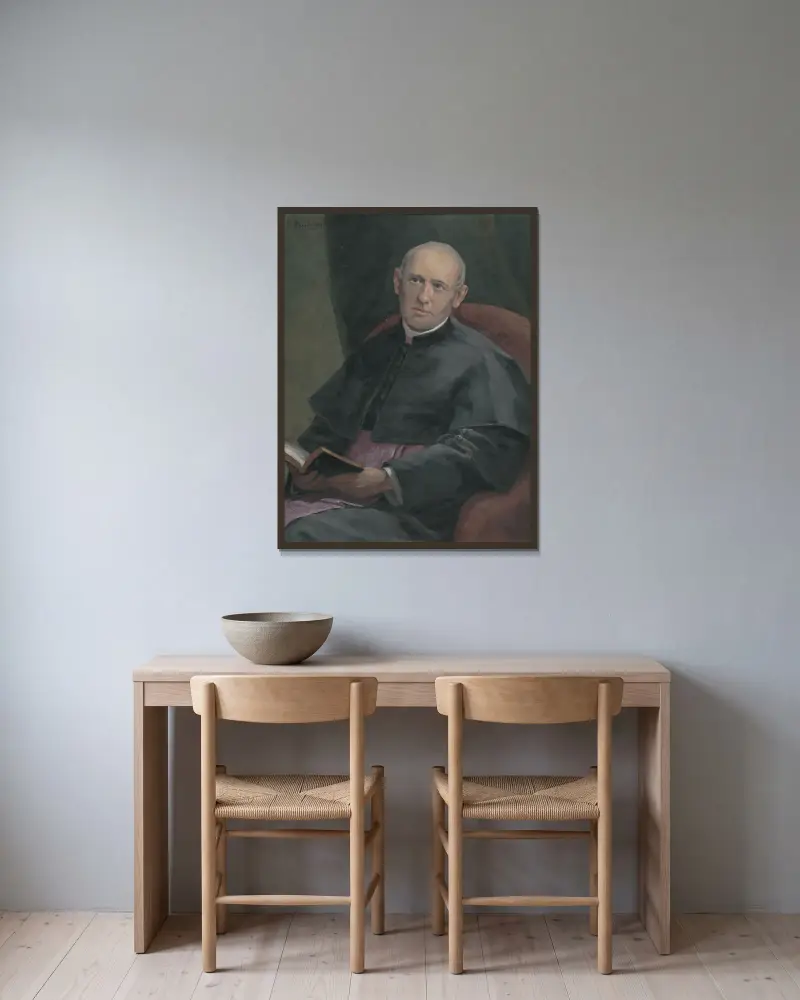 Portrét farára Zemana av Jozef Hanula inramad på en vägg