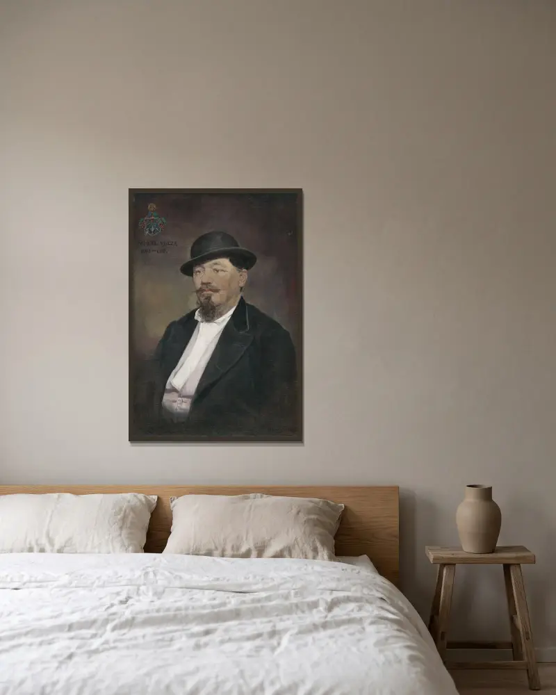 Schertl Vincze av Jozef Hanula inramad på en vägg