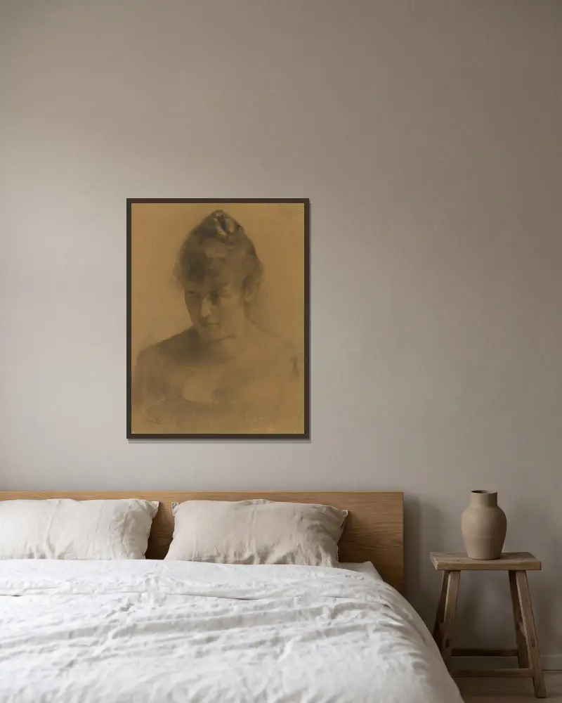 Study of a woman’s head av Jozef Hanula inramad på en vägg