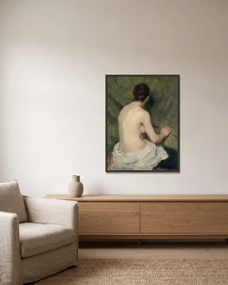 Study of Female Nude av Jozef Hanula inramad på en vägg