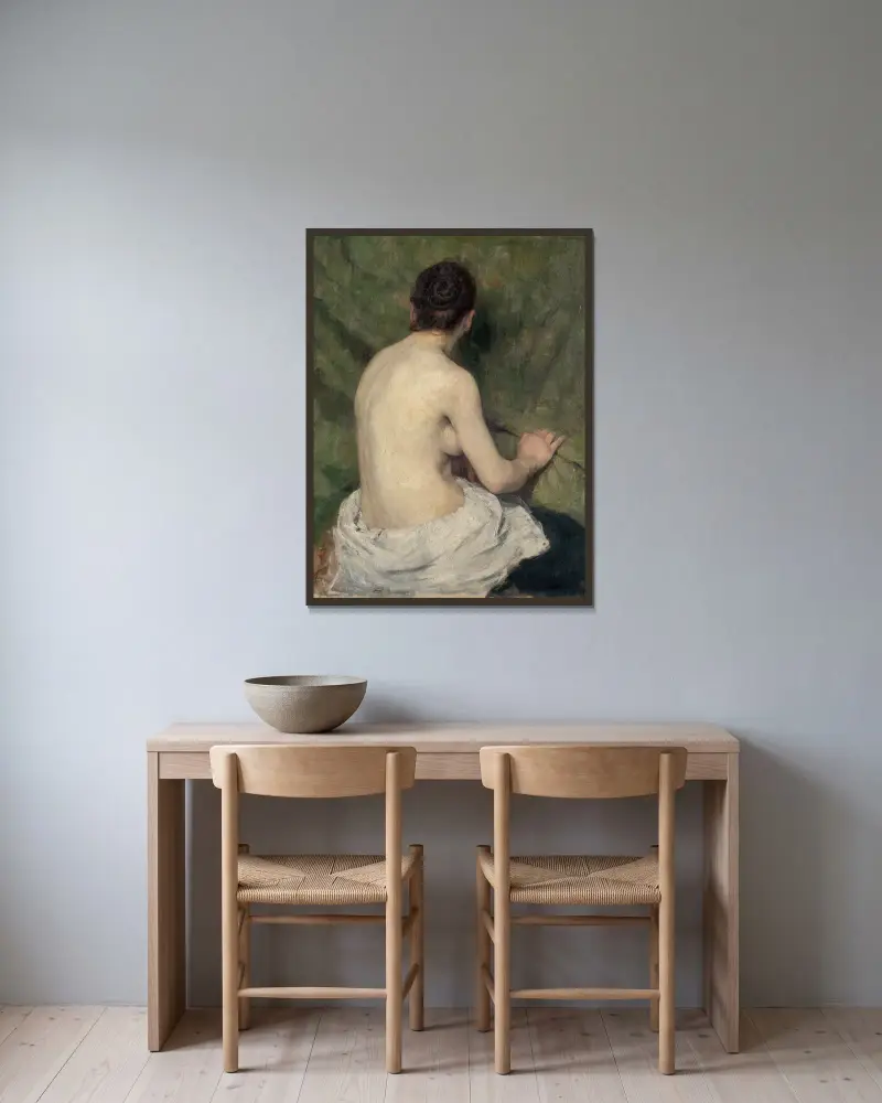 Study of Female Nude av Jozef Hanula inramad på en vägg