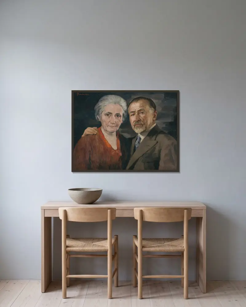 The artist with his wife av Jozef Hanula inramad på en vägg