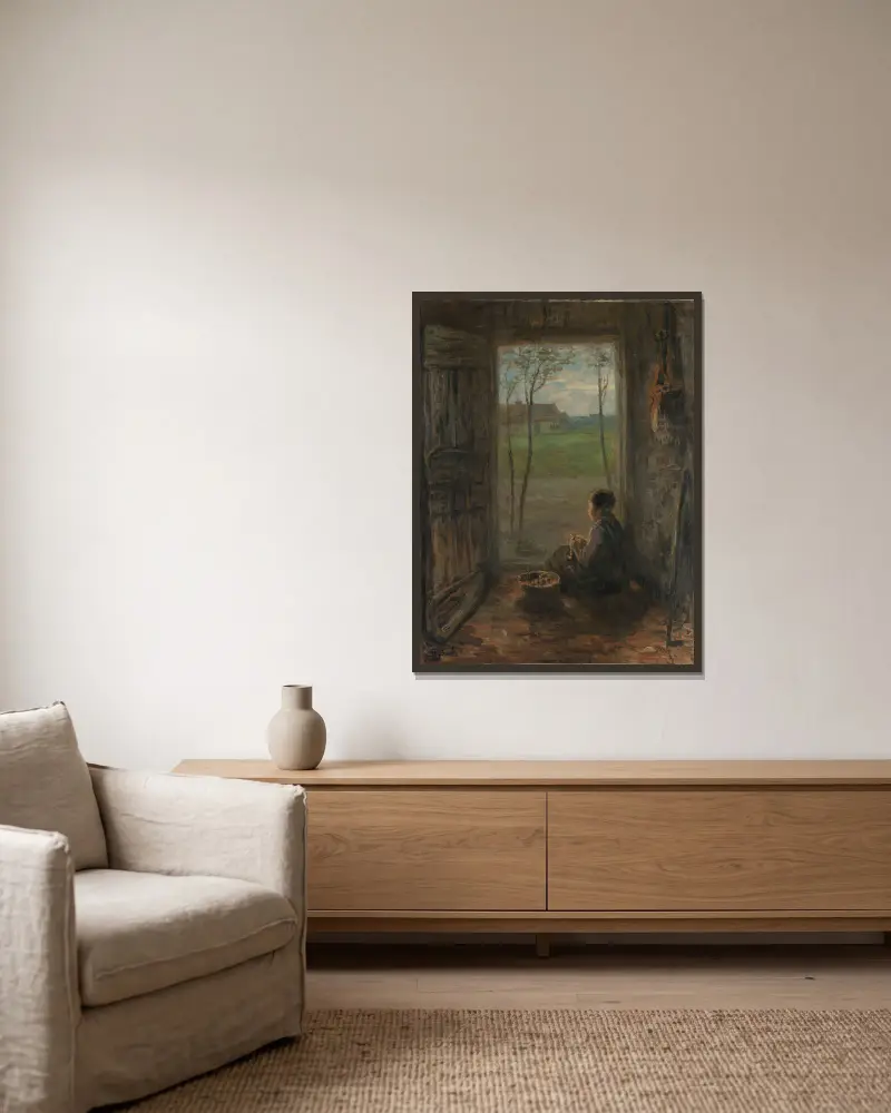 Eine Szene aus Laren von Jozef Israëls gerahmt an einer Wand