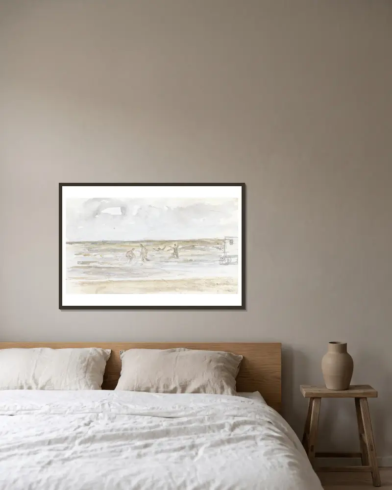 Baders in zee en een strandkoets av Jozef Israëls inramad på en vägg
