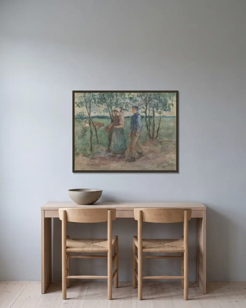 På friarstråt av Jozef Israëls inramad på en vägg