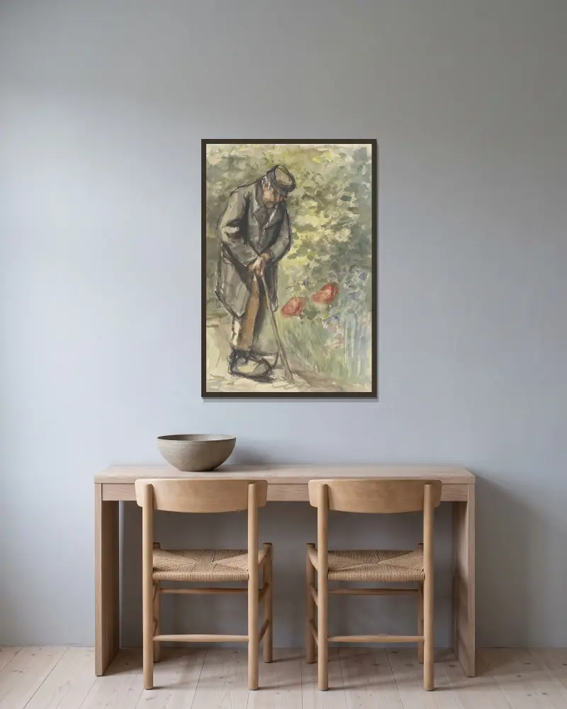 Oude man leunend op zijn stok av Jozef Israëls inramad på en vägg