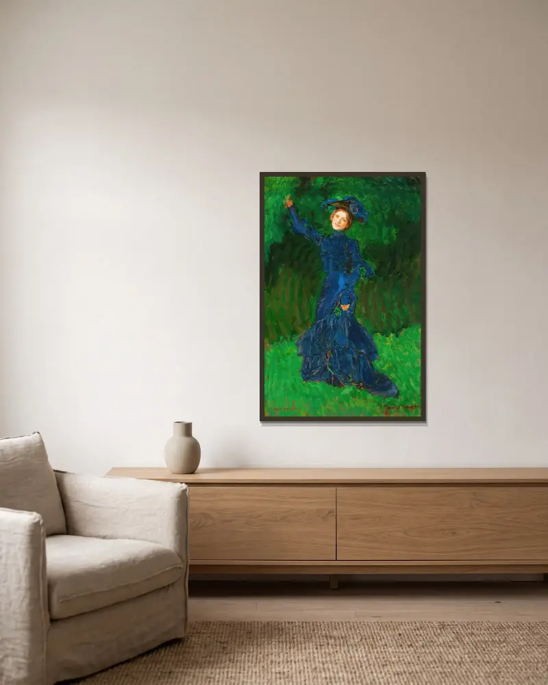 Ženská figura – studie k obrazu „Strange Garden“, Józef Mehoffer v rámu na stěně
