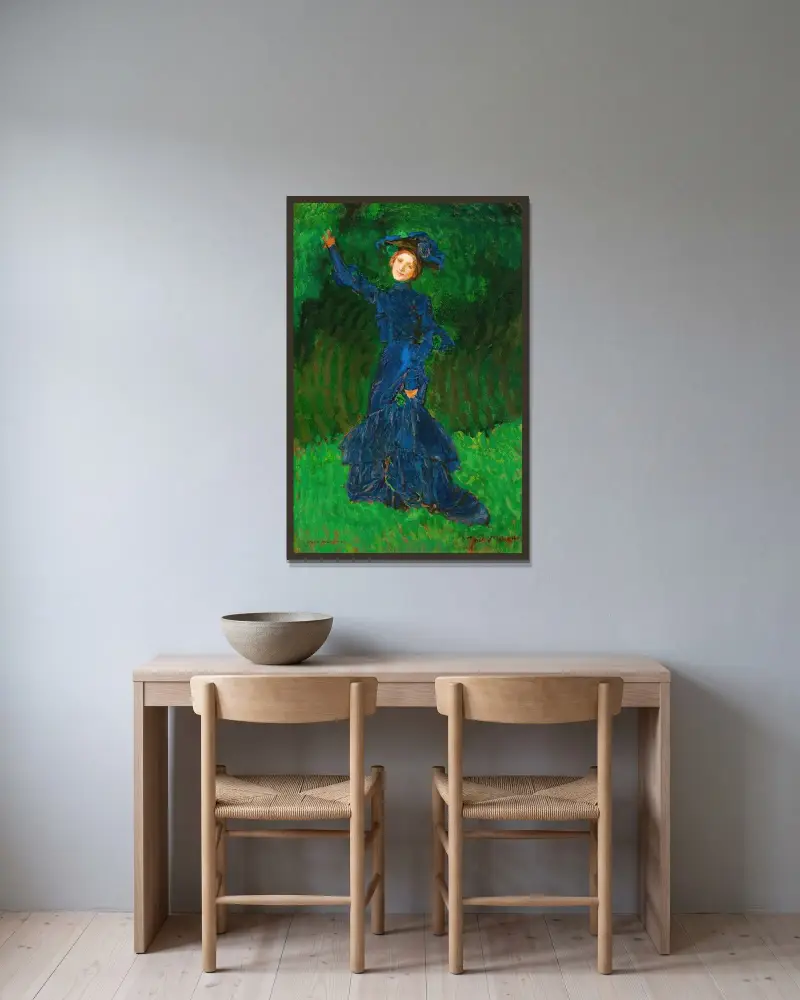 Ženská figura – studie k obrazu „Strange Garden“, Józef Mehoffer v rámu na stěně