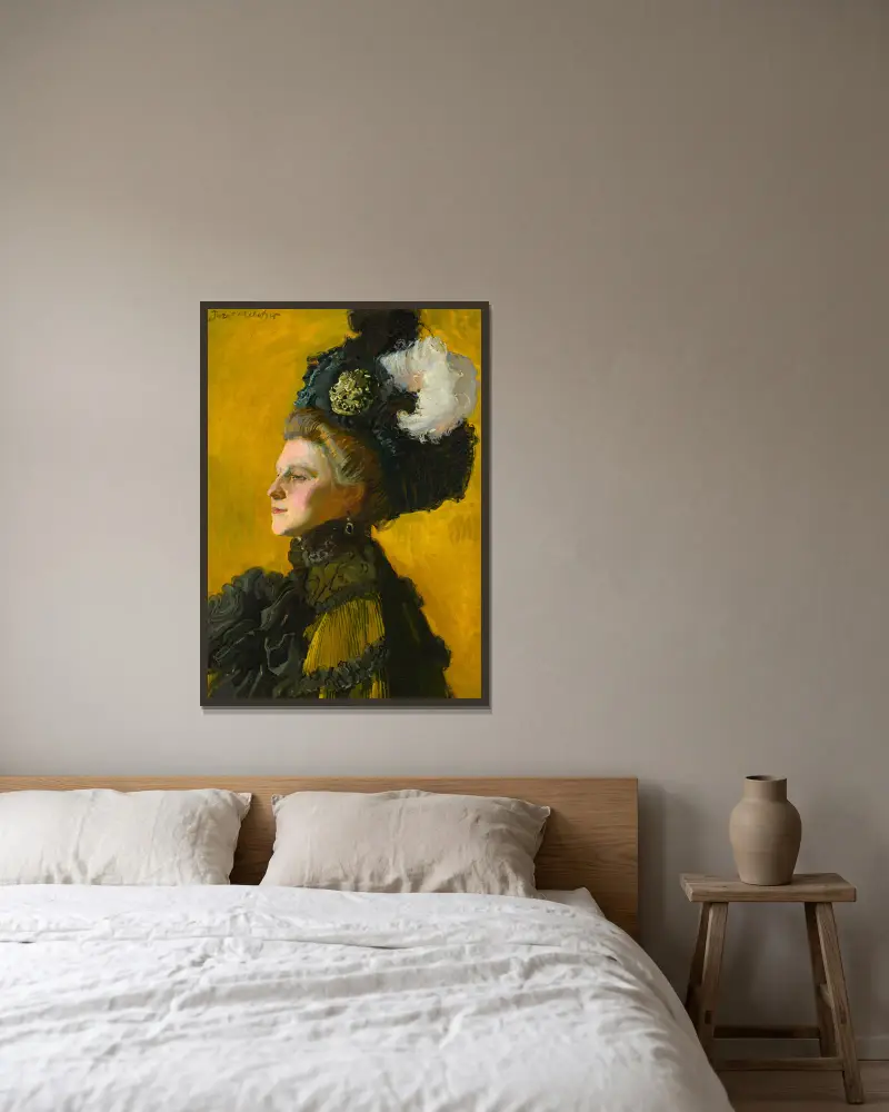Portrait of artist’s wife, Jadwiga née Janakowska av Józef Mehoffer inramad på en vägg