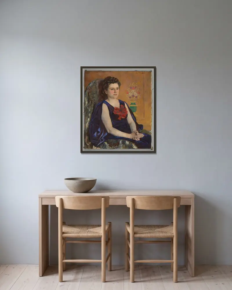 Porträtt av Halina Zadęcka av Józef Mehoffer inramad på en vägg