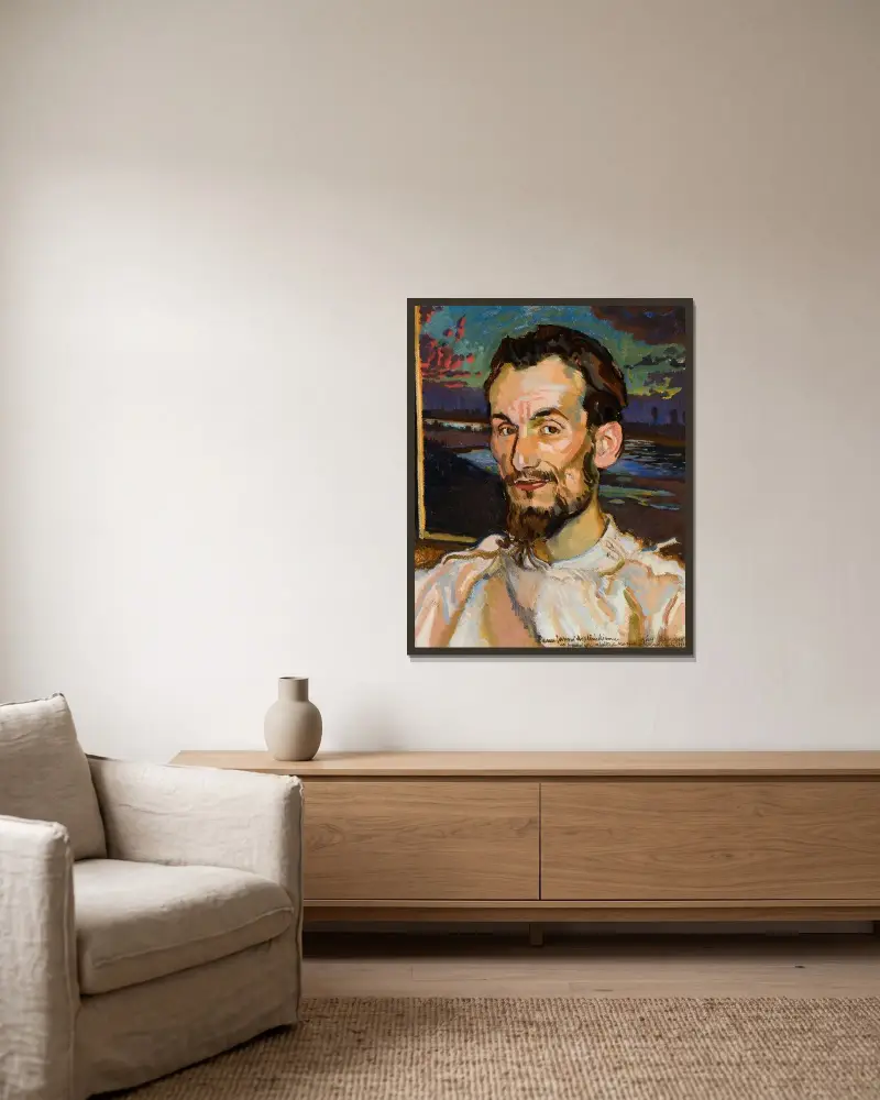Porträt von Jan Hopliński von Józef Mehoffer gerahmt an einer Wand