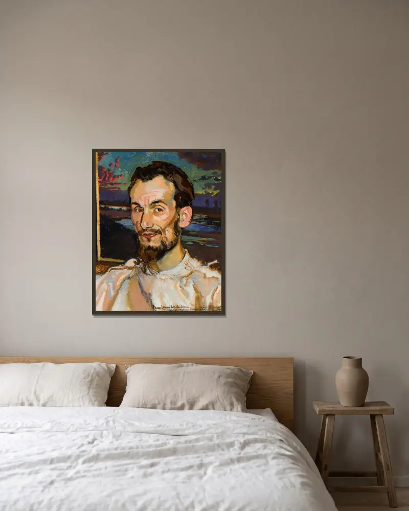 Porträt von Jan Hopliński von Józef Mehoffer gerahmt an einer Wand