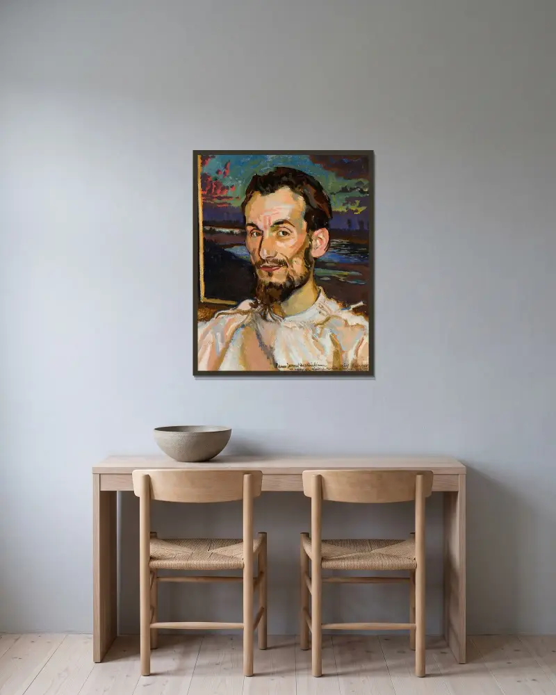 Porträt von Jan Hopliński von Józef Mehoffer gerahmt an einer Wand
