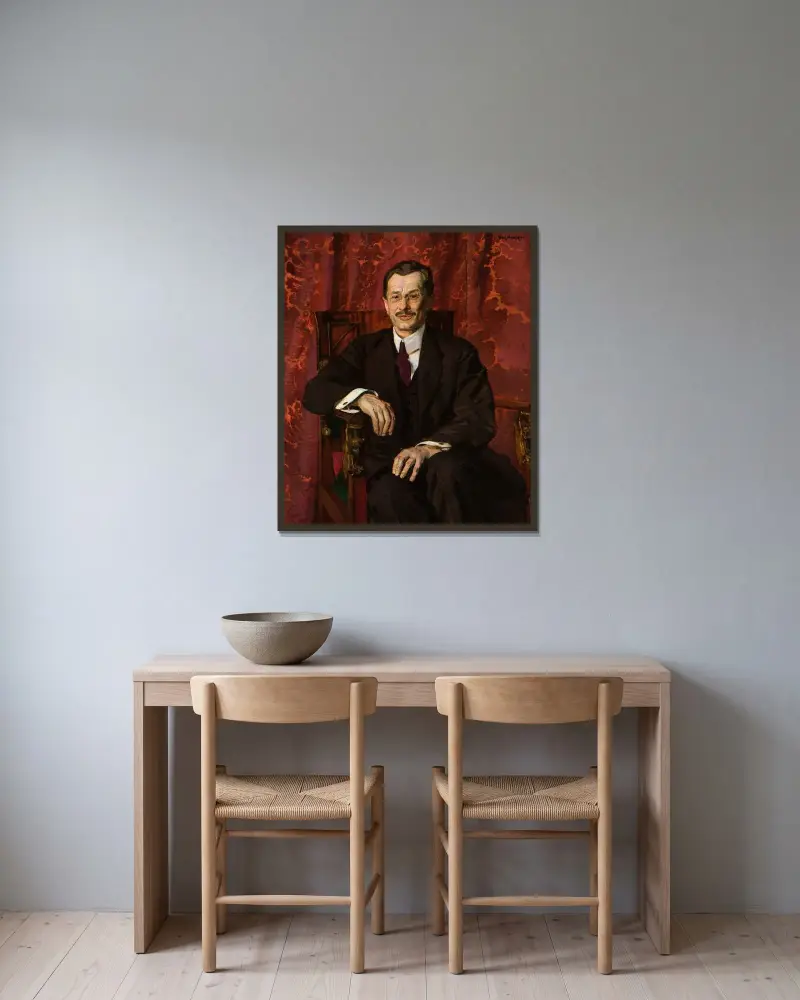 Porträtt av Stanisław Łomiński av Józef Mehoffer inramad på en vägg