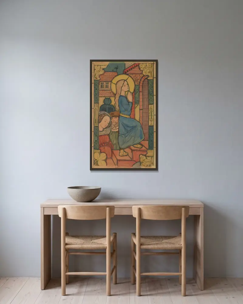 Framställningen av Jungfru Maria i templet av Józef Mehoffer inramad på en vägg