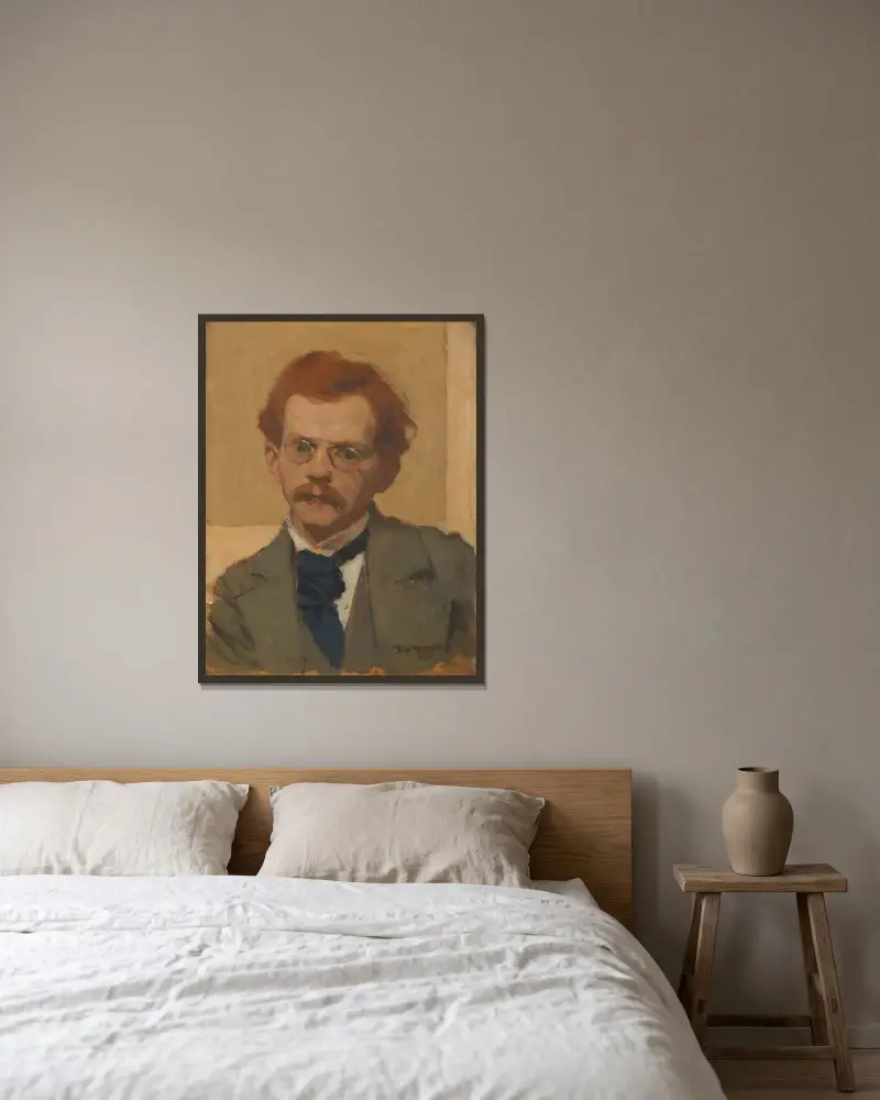 Självporträtt av Józef Mehoffer inramad på en vägg