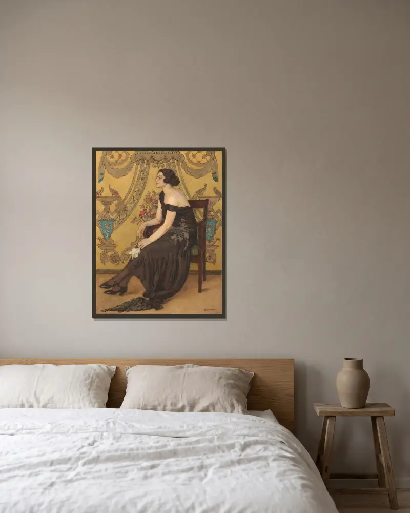 Róża Szaronu – Portret Zofii Minderowej, Józef Mehoffer w ramie na ścianie