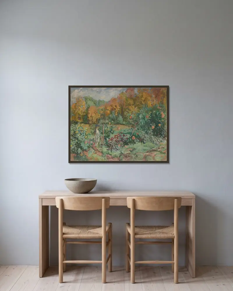 Förvildad trädgård av Józef Mehoffer inramad på en vägg