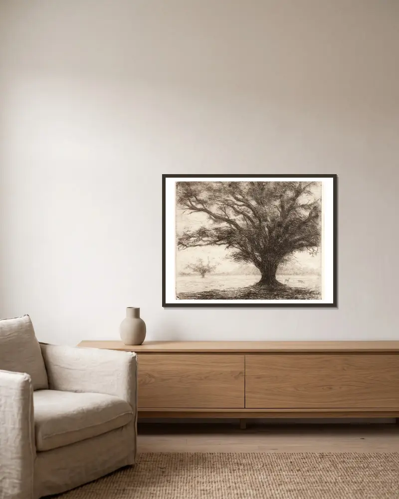 A tree in the Hampton Court Park near London av Józef Pankiewicz inramad på en vägg